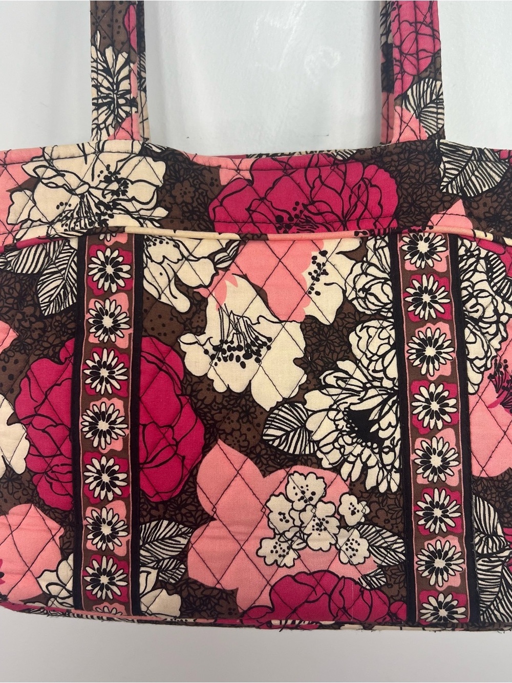 Vera Bradley Pink Floral Quilted Tote Bag Shoulder Purse Zip Top - Picture 9 of 17